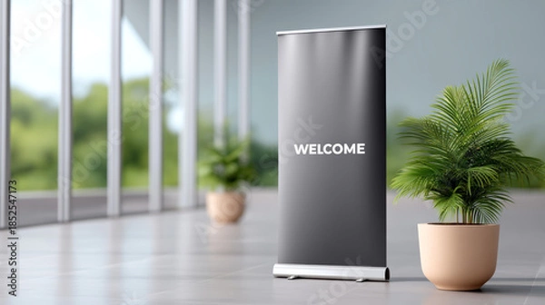 Obraz Vertical rollup greets warmly in modern setting