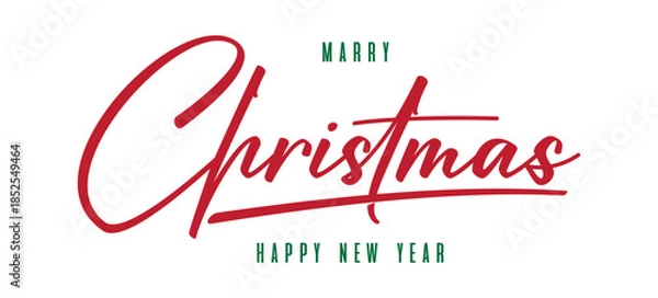 Obraz Merry Christmas Typography Hand Lettering Logo on White Background