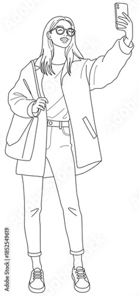 Obraz 笑顔で自撮りをしている女性