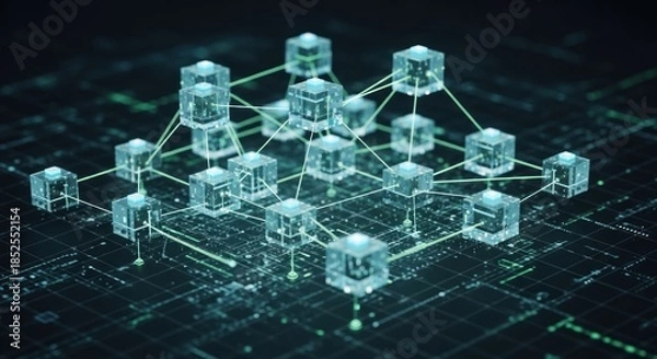 Obraz Abstract Network of Glowing Cubes Representing Data and Technology.