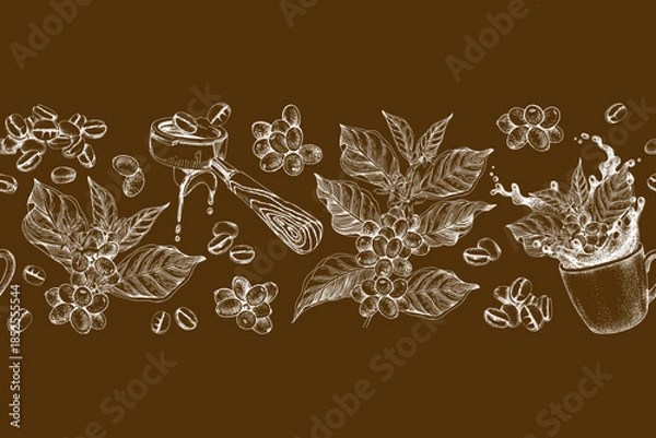 Fototapeta Coffee border seamless pattern vector