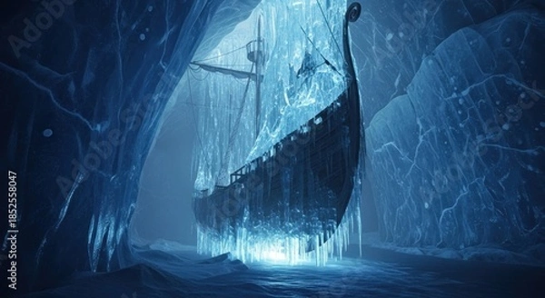 Obraz Ancient Viking Ship Frozen Solid Within a Glacial Ice Cave.