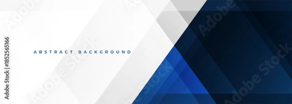 Obraz White and blue modern abstract wide banner with geometric shapes. Dark blue and white abstract background. Vector illustration