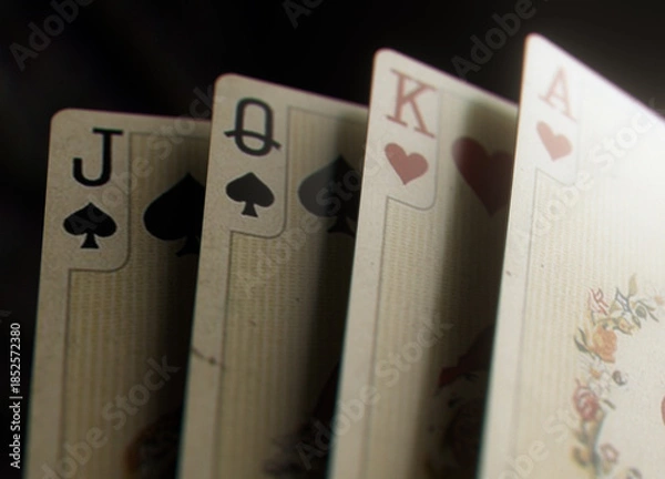 Obraz Vintage Royal Playing Cards Closeup Dark Background