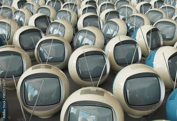 Obraz Vintage Futurism Sphere TVs 3D Render Isolated