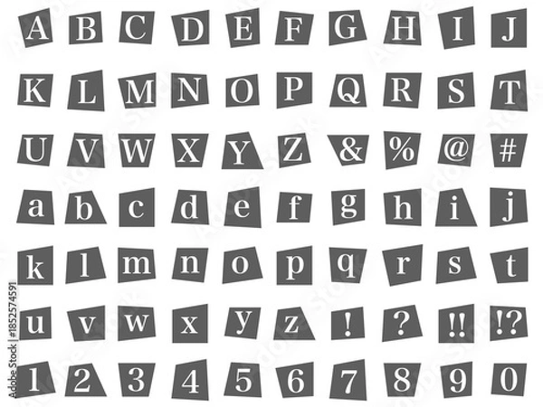 Obraz 怪文書・犯行声明文・脅迫状・予告状風切り貼り文字（アルファベット明朝体）セット