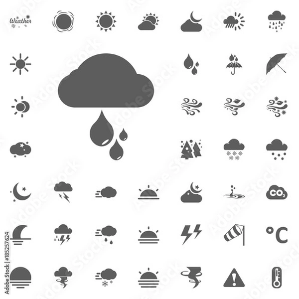 Obraz Cloud and rain drops icon. Weather vector icons set.