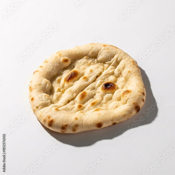 Obraz Freshly Baked Flatbread on White Background for Culinary Use