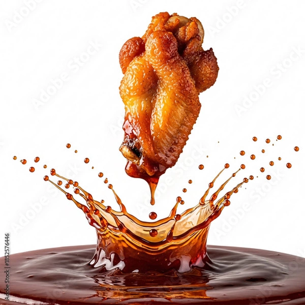 Obraz Crispy Chicken Wing Splashing into Sauce