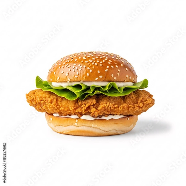 Obraz Delicious Fried Chicken Burger on Sesame Seed Bun