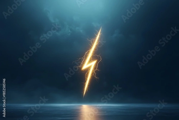 Obraz Dramatic Lightning Bolt Striking Over Still Water with Dark Clouds in Background