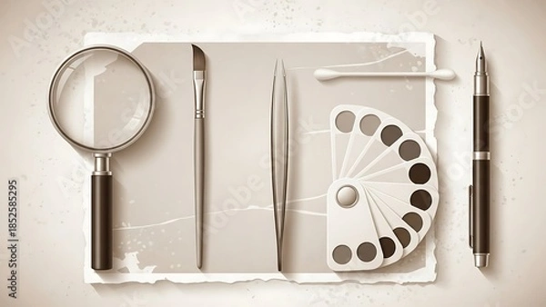 Obraz Art supplies on a table top.