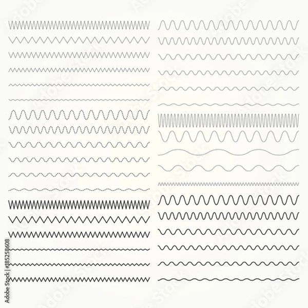 Fototapeta Set of wavy lines  - zigzag and squiggly borders collection