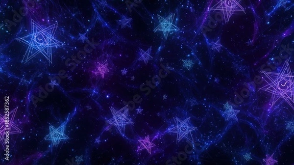 Obraz Abstract celestial stars illustration with glowing lines and a dark galaxy background