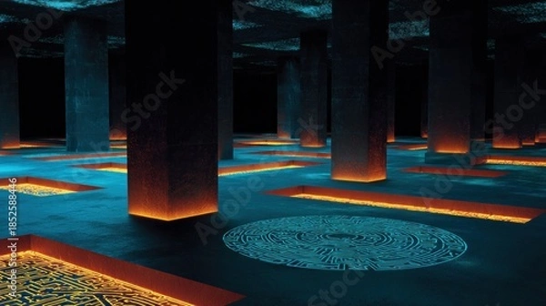 Obraz Abstract architectural interior with geometric patterns and ambient lighting