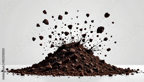 Fototapeta Dark Soil Explosion Against White