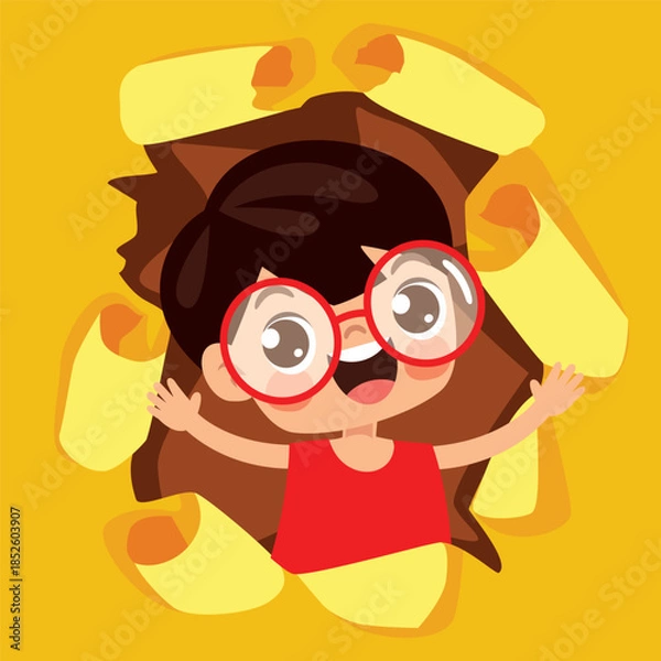 Obraz Cartoon Kid Punching The Paper