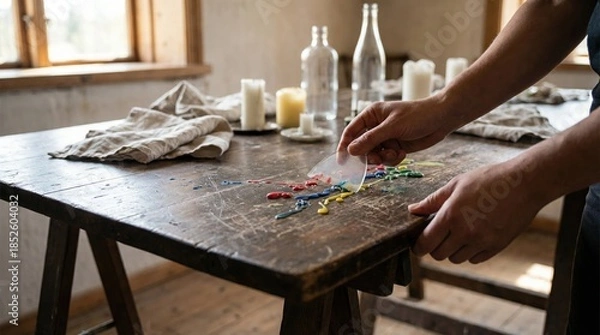 Obraz Creative art process rustic studio artistic expression natural light close-up craftsmanship and creativity unleashed