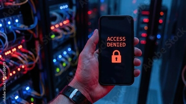 Obraz Unauthorized access alert data center digital security high-tech environment close-up view cybersecurity risks