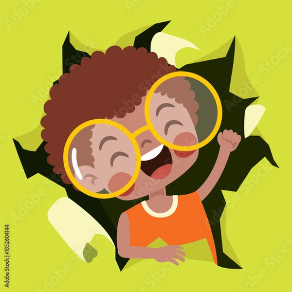 Obraz Cartoon Kid Punching The Paper