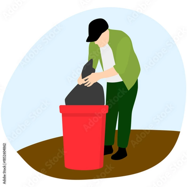 Obraz People Throwing Garbage in Bin Illustration