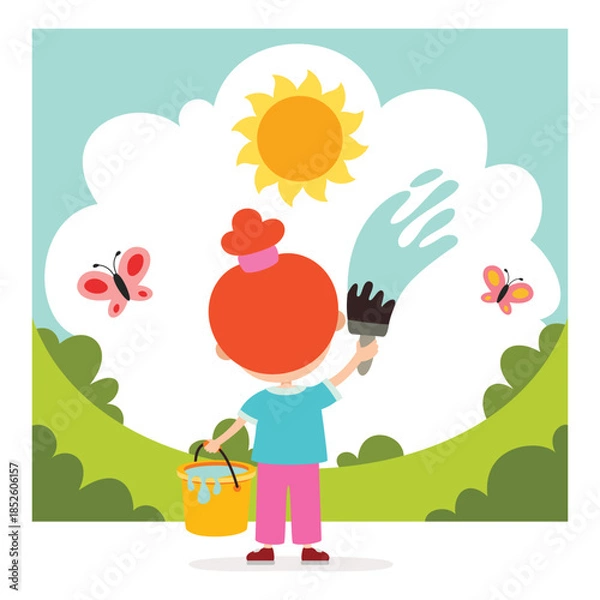 Obraz Kid Painting Nature Scene On Wall