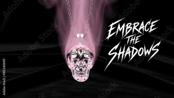 Obraz Skull with Embrace the Shadows text.