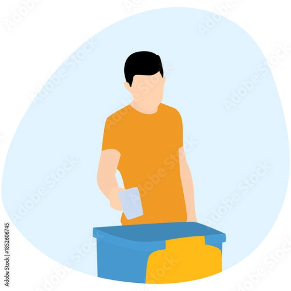 Obraz People Throwing Garbage in Bin Illustration