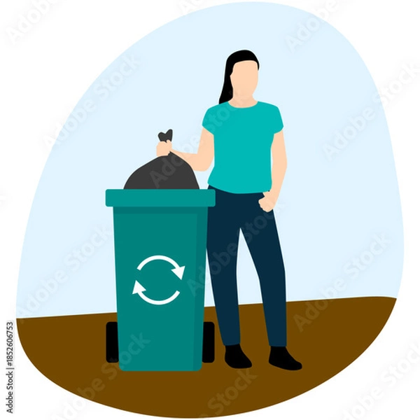 Obraz People Throwing Garbage in Bin Illustration