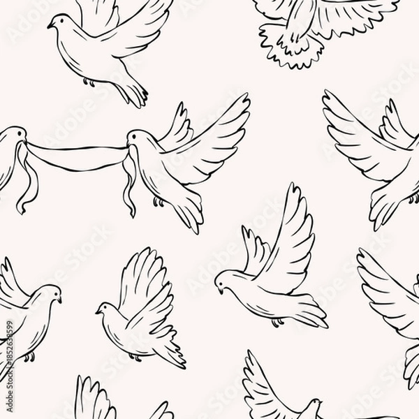 Obraz Hand drawn cute doodle dove seamless pattern