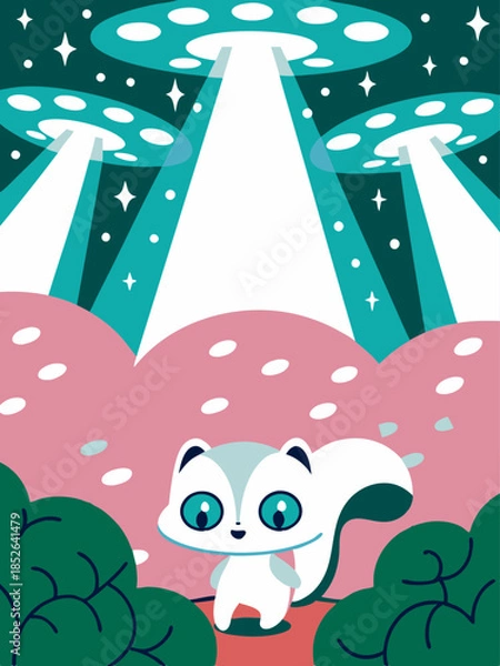 Obraz a-chibi-squirrel-scurries-under-the-starry-canopy-