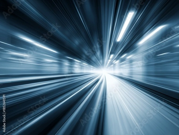 Obraz 光のトンネルを高速で駆け抜けるような疾走感と未来技術を感じさせる近未来イメージ