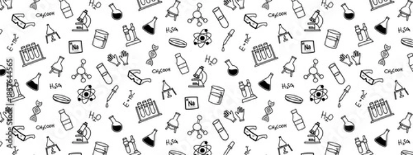 Obraz Chemistry doodle seamless pattern background science biology laboratory hand drawing cute