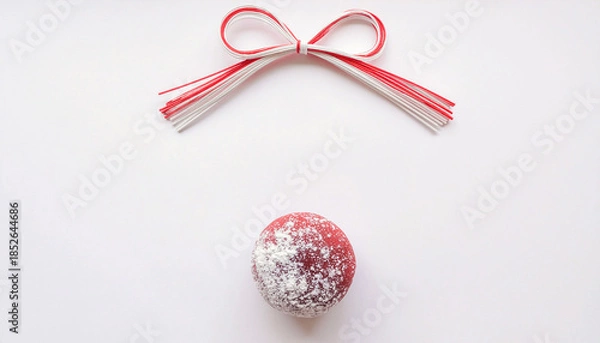 Fototapeta 白背景に赤白水引と和菓子を配した祝いのミニマル構図 generative ai