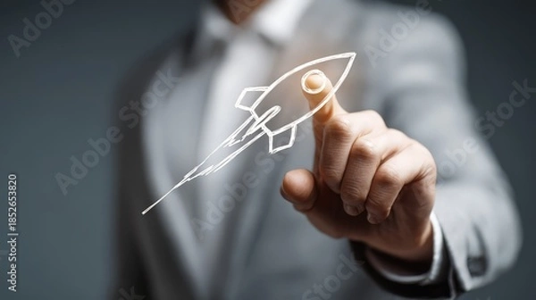 Obraz A businessman is touching and activating a digital interface.