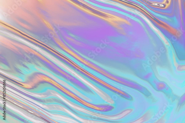 Fototapeta 3d Chrome holographic fluid abstract background, futuristic modern banner design, liquid iridescent stylized backdrop illustration