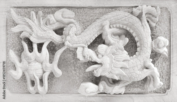 Obraz Chinese traditional cultural stone carving Dragon Wall.