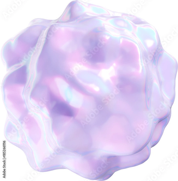 Fototapeta 3d holographic pastel purple iridescent organic shape, modern futuristic abstract nature form isolated clipart. Render of geometric illustration