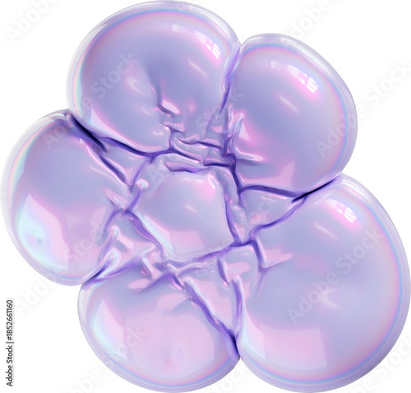 Fototapeta 3d holographic pastel purple iridescent shape, modern futuristic abstract inflatable form isolated clipart. Render of geometric illustration