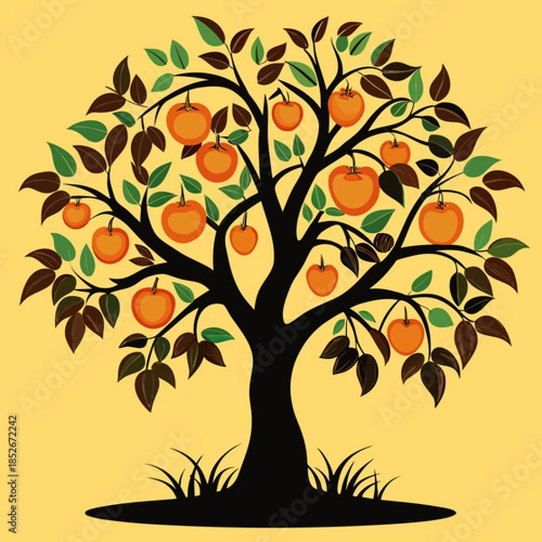 Obraz Fruit Tree with Ripe Apples and Leaves Flat Vector Illustration