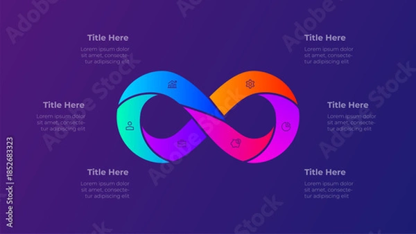 Obraz 6 Steps Infinity Process Infographic Diagram on Dark Background for Business Presentation Template Vector