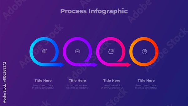 Obraz 4 Steps Process Infographic Diagram with Arrows on Dark Background Presentation Template Vector