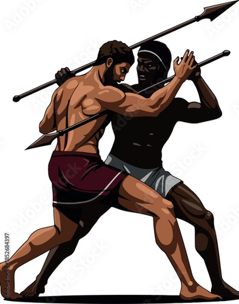 Obraz Two Gladiators Fighting Spears Roman Warriors Combat Arena Vector