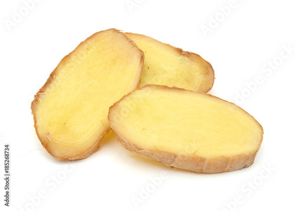 Fototapeta Fresh ginger on a white background