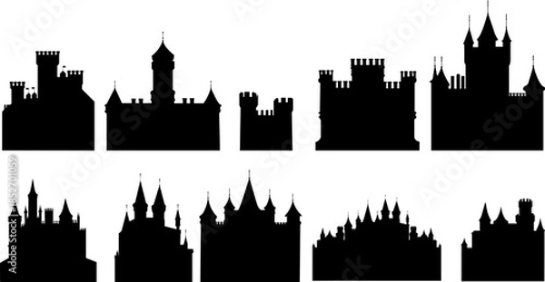 Obraz Silhouette castles, fortresses, vector set