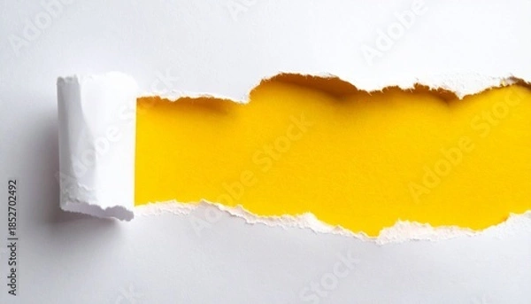 Fototapeta Torn White Paper Revealing Yellow Landscape – Mountain Peaks and Rolling Hills with Window-Like Effect