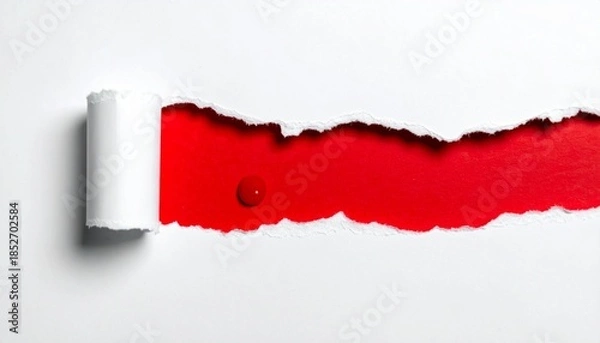 Fototapeta Torn Red Paper – Jagged Edges Revealing White Center with Dynamic Texture and Contrast