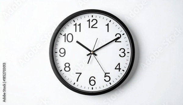 Fototapeta Round Wall Clock – White Face with Black Hands Displaying Time
