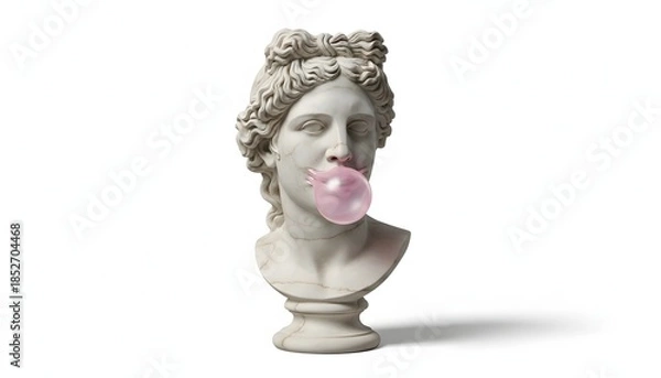 Obraz Statue blowing bubblegum on White Background 
