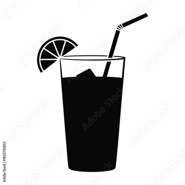 Fototapeta Highball glass with straw Vector, Silhouette, Illustration